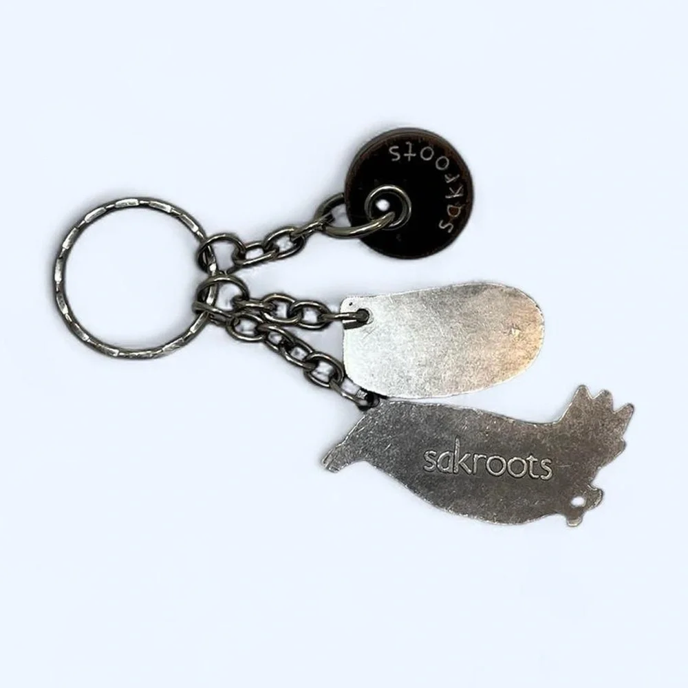 Sakroots Yellow Brown and Purple Peace Bird Sterling Silver Keychain Vintage